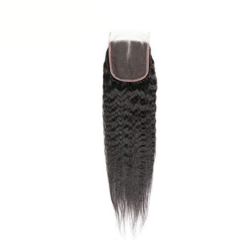 Brazilian Virgin Kinky Straight Human Hair Lace closure Grade 8A Top Closure Yaki Hair Closure Middle Part Kinky Straight Closure Natural Color (20 Inch, 4x4 Middle Part)