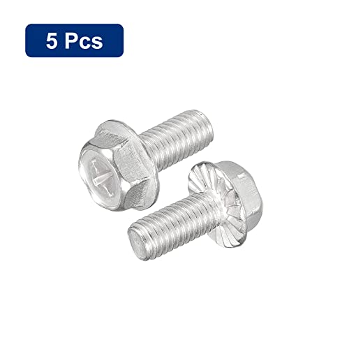 Image of uxcell M8x18mm Phillips Hex Head Flange Bolts, 5pcs 304 Stainless Steel Hexagon Phillips Flange Head Hex Bolts Machine Screws