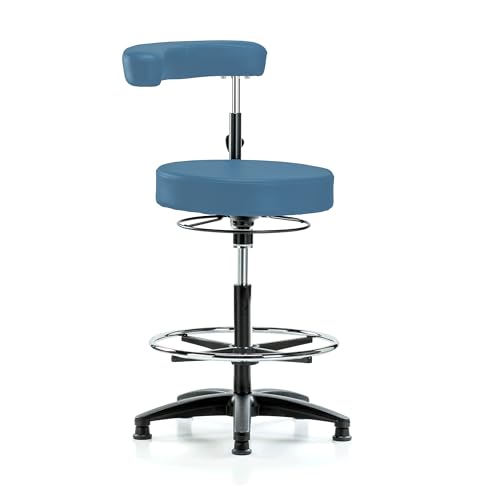 Perch Dental Stool Adjustable Height with Procedure Arm and Foot Ring, Stationary Caps, Counter Height (Colonial Blue Vinyl)
