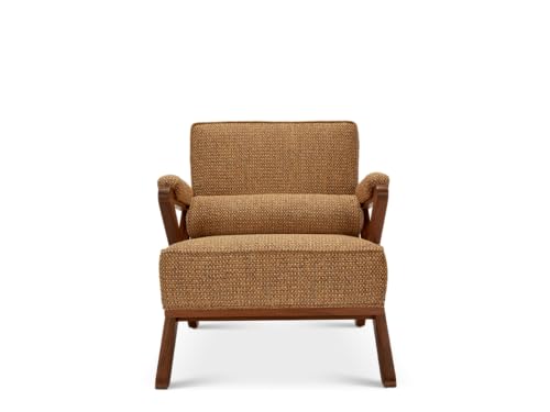 Image of Lakdi The Furniture Rustic X-Frame Accent Chair with Solid Wood Lounge Design & Beige Upholstery, Mid-Century Safari Style Armchair | 5 Years Warranty | Free Assembly - 15185192
