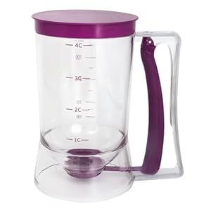 Pancake Batter Dispenser, Kitchen Must Have Tool for Perfect Pancakes, Cupcake, Waffle, Cake & Crepe, Batter Separator Maker with Measuring Label, Easy Pour Baking Supplies for Griddle (Purple)