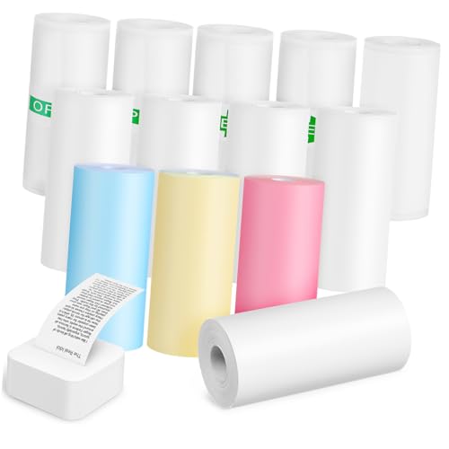 KALLORY 13 Rolls Colorful Thermal Printer Paper Adhesive Sticky Paper for Printing Easy Install Variety of Colors for Creative Projects