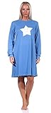 NORMANN-Wäschefabrik Kuschel Interlock Damen Nachthemd Langarm mit Bündchen und Sterne Motiv - 212 213 552, Farbe:blau, Größe:40-42