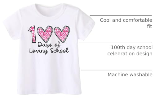 Image of Kids Little Boys Girls 100 Days of School Shirt Short Sleeve Funny Graphic Letters Print Celebration Top
