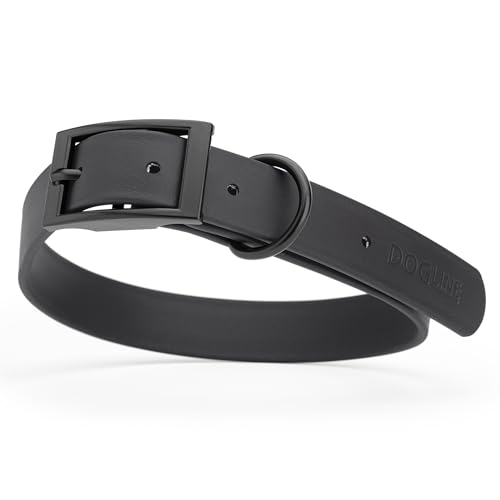 Image of Dogline Biothane Waterproof Dog Collar Strong Coated Nylon Webbing with Black Hardware Odor- Proof for Easy Care Easy to Clean High Performance Fits Small Medium or Large Dogs, Black