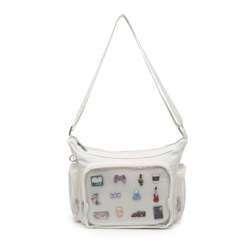 Image of Canvas Ita Bag Crossbody Shoulder Bag Kawaii Purses and Handbags with Anime Pins Display Medium