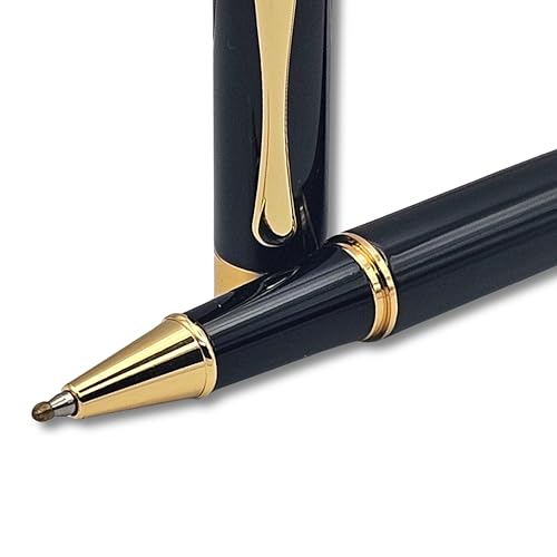Image of Venti Gold Trim Roller Ball Pen| Black Body Color | Ink Color - Black| Novel Gifts For Professionals | Premium Pens For Personal & Professional Use | Return Gift | (5116-Black, Roller)