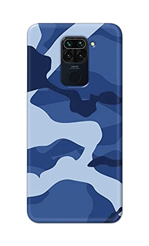 Image of Printed Hard Back Cover Case for Mi Redmi Note 9 Back Cover (Army Blue Pattern) -1302