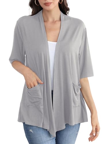 Image of ADANIKI Women 2026 Summer Lightweight Cardigan, Short Sleeve Open Front Casual Trendy Womens Kimono Cover Up with Pocket
