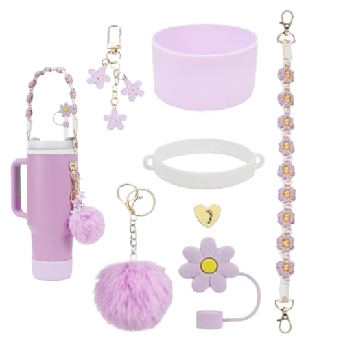 Shouxiut Cup Decorations - Correa para botella de agua, cubierta protectora de silicona para taza, tapa de pajilla de flores, colgante de amor para el hogar, dormitorio, escuela, al aire libre, f