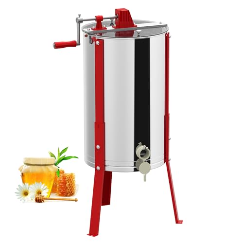 UISEBRT Extractor de miel manual de acero inoxidable con 3 panales, extractor de miel con tapa y soporte ajustable, 101-111 cm, exprimidor de miel manual para apicultores, diámetro de 38 cm