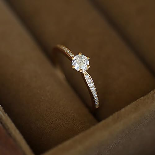 Round Cut Moissanite Ring for Women 925 Sterling Silver Cubic Zirconia Engagement Rings Solitaire Halo Promise Ring for Wife 14K Gold Plated CZ Eternity Diamond Wedding Band Birthday Wedding Jewelry Gifts4