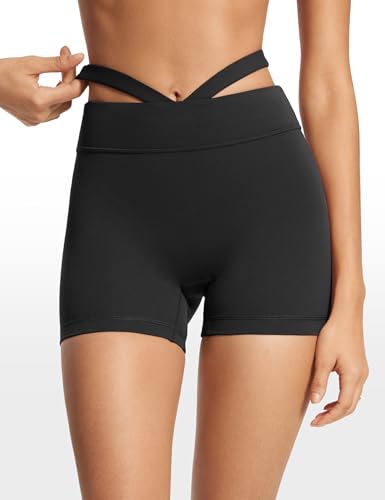 Womens Biker Shorts 4 Inches High Waisted No Front Seam Hollow Belt Running Workout Yoga Shorts2