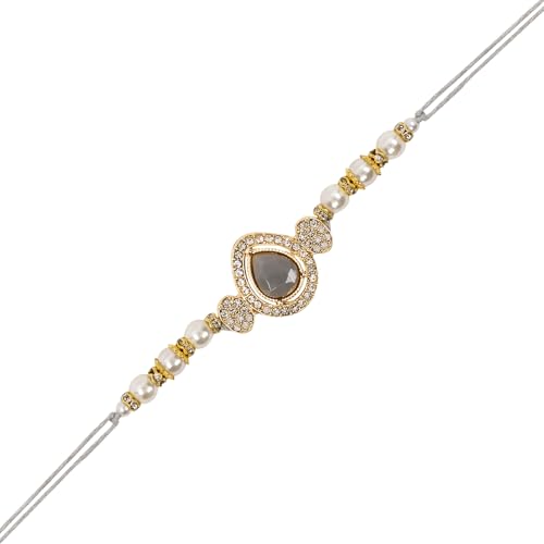 Image of I Jewels Designer Kundan Pearl Bhaiya Rakhi With Roli Chawal for Brother /Bro /Men with Rakshabandhan Card