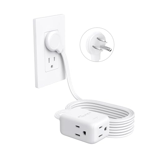 NUTICT 15FT Flat Extension Cord 3 Outlets Right Angle Plug Three Prong Cord Extension with Surge Protector ETL Listed 13A/1625W Ultra Thin Plug for Microwave TV Laptop Behind Furniture White