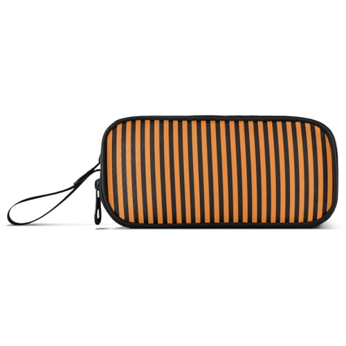 aidingzhi Estuche grande de nailon con líneas negras y naranjas para Halloween, gran capacidad, con compartimentos, papelería escolar para adolescentes y niños
