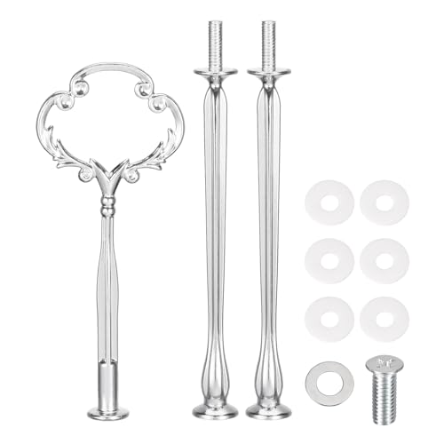 Sourcing Map 3-Tier Silver Zinc Cake Stand Handle Rods with Mounting Parts for Multi-Tiered Presentation, 3-Tiers Flower Silver