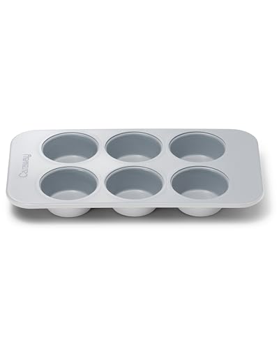 Caraway Nonstick Ceramic 6 Cup Muffin Pan – Non-Toxic, PTFE & PFOA Free – Oven Safe – Aluminized Steel Core – Small Muffin Pan for Baking Cupcakes, Muffins & More - Gray