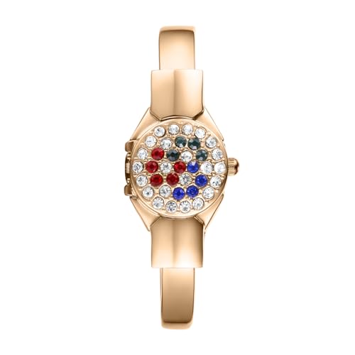 Avaner - Reloj para mujer, con pulsera dorada, brillante, tachonado, rojo, azul, piedra preciosa con solapa, movimiento analógico, extensible, abierto, reloj, classic o dress luxury