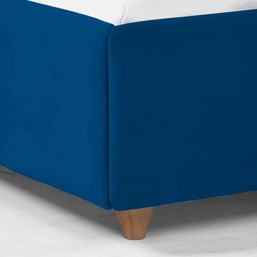 Image of Wooden Modern Upholstered King Size Bed for Bedroom | Wooden Double Bed Without Storage | Platform Cot Upholstered Bed with Upholstery Fabric | Engineered Wood | 6.5 x 6 Ft | Blue