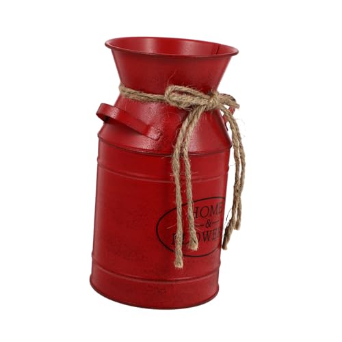 WINOMO Vase à fleurs vintage en métal - Pot à lait - Rouge - En fer - Style shabby - Style rétro - Décoration de jardin 43CYSYUIID511XP163 10x10x19cm