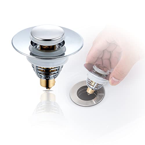 Juego de 2 piezas de tapones universales para lavamanos, filtro de desagüe de rebote para lavabo con núcleo de bala y extensión de cabello, adecuado para desagüe de 1,26 "~ 1,61", plateado Cover
