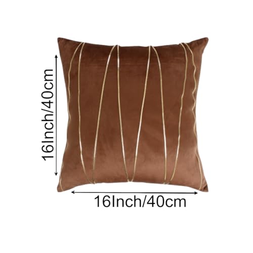 Image of Amazon Brand - Umi Gold Leather Striped Pack of 2 Throw Pillow Covers Velvet Decorative Cushion Covers Cases for Sofa Bedroom Livingroom Car 16 x 16 inch in Brown Color