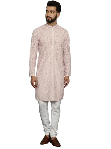 Image of SOJANYA (Since 1958 Men's Cotton Embroidered Printed Kurta & White Pyjama Set