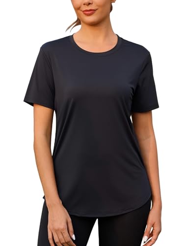 Crewhpo Camiseta Deportiva Mujer Camisetas Deporte de Manga Corta de Secado Rápido y Transpirable Malla Trasera Top Ropa para Yoga Correr Gimnasio