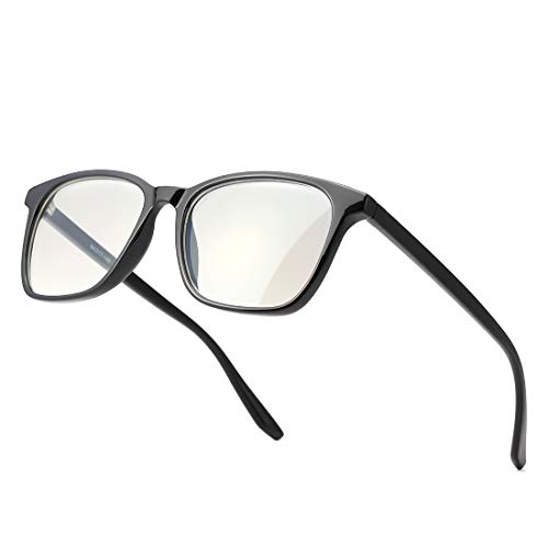 kimorn Lunettes Anti Lumière Bleue - Filtrant La Lumière Bleue Tablettes/Smartphone -Anti UV Lunettes pour Homme et Femme KS084 (Cadre noir brillant/Lentille anti-lumière bleue)