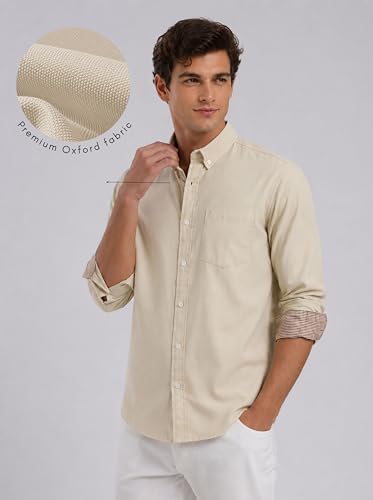 Image of FYLTR Men's Oxford Button Down Full Sleeve Shirt - 100% Cotton | Regular Fit | Summer Shirts for Men | Contrast Sleeve & Collar Detail | Desk to Dinner Shirt