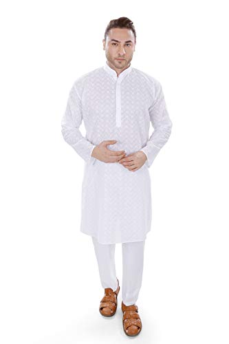 Image of LUCKWIN Men's Cotton chikankari Regular Fit Kurta Pyjama Set