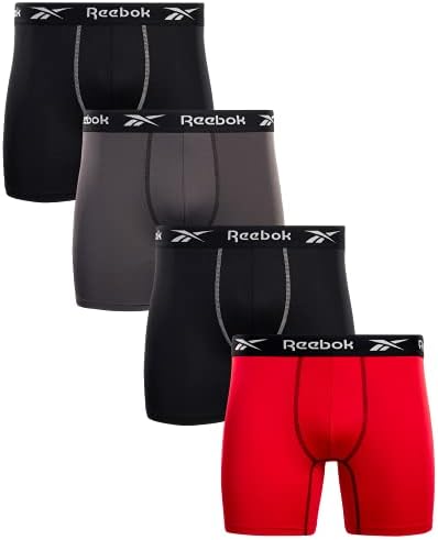 Reebok Men's Active Underwear - Performance Boxer Briefs (4 Pack), Size Medium, Black/Red/Grey