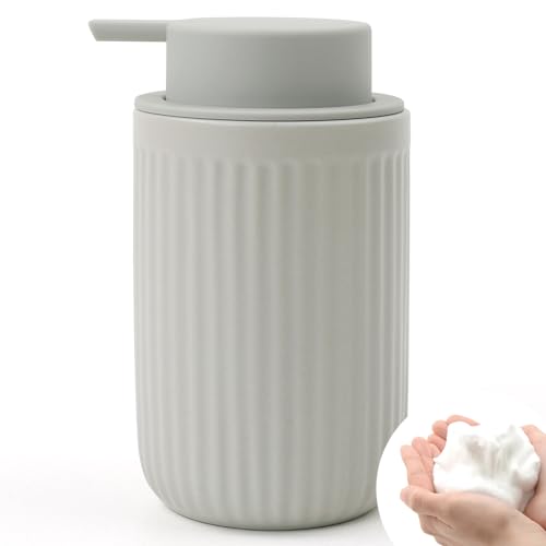 Image of BosilunLife Foam Hand Soap Dispenser - Ceramic Foaming Soap Dispenser for Bathroom 12oz Refillable Liquid Lotion Soap Dispenser with Rust-Proof Foaming Pump for Countertop