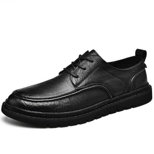 Mens Leather Dress Oxfords Shoes Casual Low Top Non-Slip Round Toe Derby Shoes for Formal Business Wedding