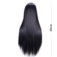 Gairyan Perücke Schwarz mit Pony Lang Glatt Anime Cosplay Perücke Damen, 80cm Black Wig für Frauen Mädchen Hitzebeständig Synthetische Lockige Perücken Halloween für Karneval Kostüm Party Tägliche – Ansicht 3