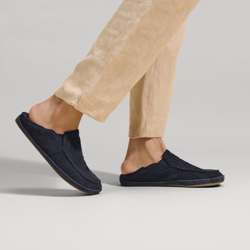 Image of OluKai Moloa Hulu Men's Wool-Blend Slippers, Soft & Heathered Knit Slip On Shoes, Suede Leather Foxing, Drop-In Heel Design