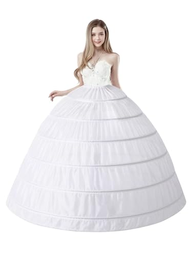 Essyle Petticoat Skirt for Women 6 Hoop Skirt Crinoline Underskirt for Wedding Dress Ball Gown White
