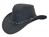 Lederhut Cowboyhut Australien Style Westernhut Herren Damen schwarz und braun Outdoor Hut aus Leder mit Kinnriemen ca. 7cm bis 7,5cm breite Krempe - Sonderposten Verschiedene Variationen