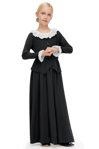 BesserBay Girls Black Long Sleeve Button Ruffled Collars Maxi Dress 6-12 Years2