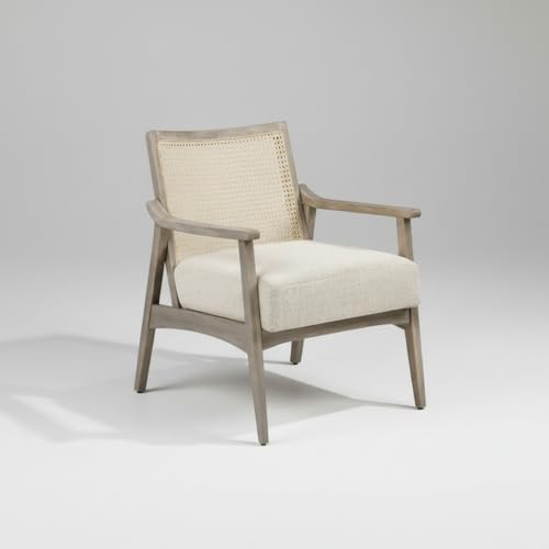 Image of APRODZ Mango Wood Arm Chair for Living Room with Cane Back & Wooden Armrest | Solid Wood Chair for Home Use Bedroom Dining Drawing Room and Balcony | Solid Wood Accent Chair, Grey Finish
