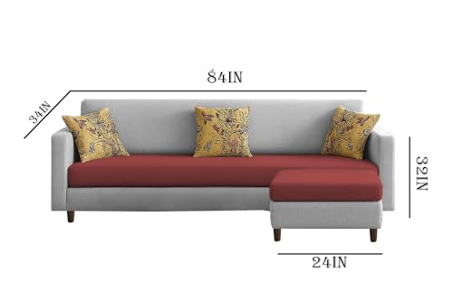 Image of Casaliving Premium Lifestyle Fabric 5 Seater L Shape Sofa Set 4 Seater Modern Sofa Set & Ottoman for Living Room (Maroon Grey Color)