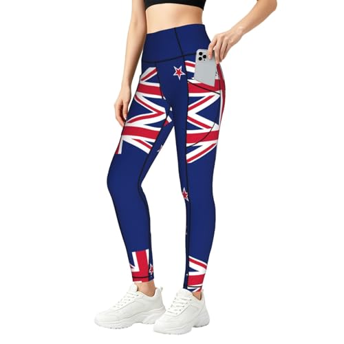 Leggings con bandera de Nueva Zelanda para mujer conjuntos de fitness con bolsillos prácticos