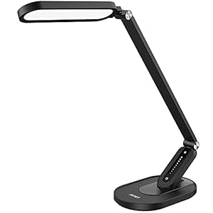 JKSWT LED Desk Lamp, Eye-Caring Table Lamps Natural Light Protects Eyes Dimmable Office Lamp with 5 Color Modes USB Charging Port Touch Control and Memory Function, 10W Reading Lamp,Black