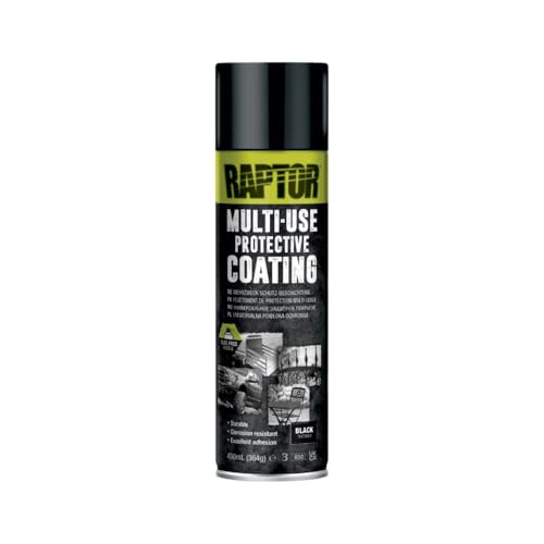 U-POL Raptor MULTI-USE Schwarz 1K Schutzlack kratzfest Beschichtung Spraydose 450ml | direkt auf Metall Aluminium Glasfaser Kunststoff & Holz | Fahrzeuge Anhänger Geländer etc. (Schwarz)