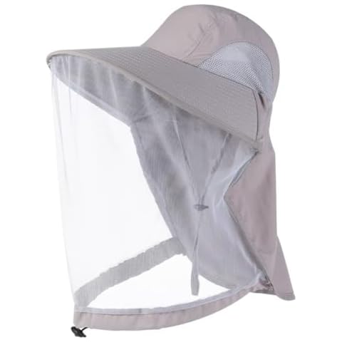 Tibeha Foldable Mosquito Hat Wide Brim with Large Neck Flap for Men Women Hiking Gardening Fishing Sun Hat Light Grey Cover