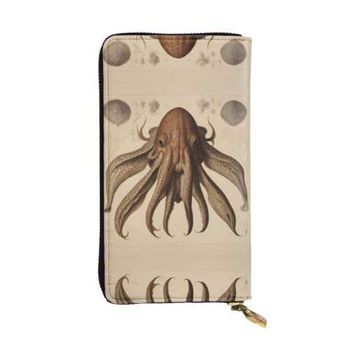 Stylish Cuttlefish on pattern Printing Leather Wallet - Long Clutch for Women, RDurable Material, 12 Card Slots, Zipper Compartments