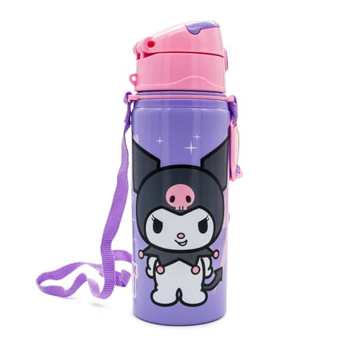 Kids Licensing - Botella de Agua Niños y Niñas - Cantimplora de Aluminio con Asa y Cierre de Clic, Libre de BPA y Toxinas, 600 ml, Diseños Infantiles
