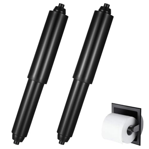 トイレットペーパーホルダー スプリング式ローラー交換用 黒 伸縮 ペーパーホルダー棒 トイレットペーパー用芯 プラスチック紙巻器芯棒 2 個