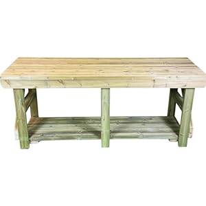 Werkbank aus Holz für den Innen- und Außenbereich, Pflanztisch, Grilltisch, Pizzaofentisch (1,5 m – kompakt, einzelne Ablage)